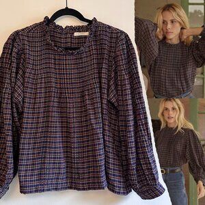 Doen Amadea Plaid Blouse Navy Blue - Sz XL